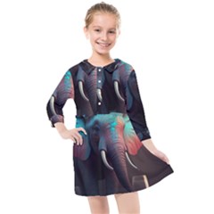 Elephant Tusks Trunk Wildlife Africa Kids  Quarter Sleeve Shirt Dress by Ndabl3x