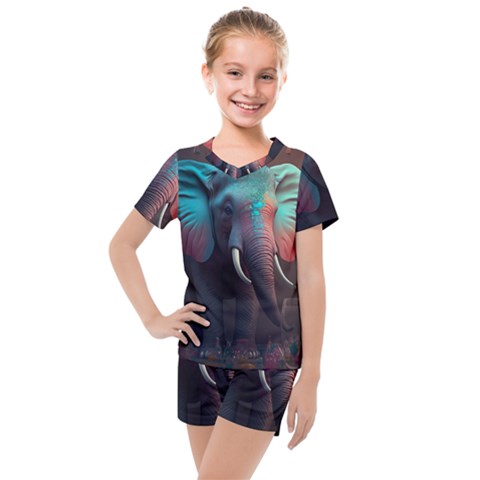 Elephant Tusks Trunk Wildlife Africa Kids  Mesh Tee And Shorts Set by Ndabl3x