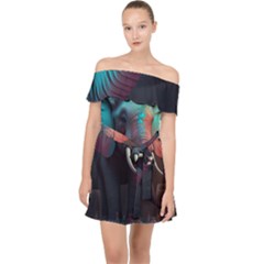 Elephant Tusks Trunk Wildlife Africa Off Shoulder Chiffon Dress by Ndabl3x