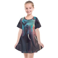 Elephant Tusks Trunk Wildlife Africa Kids  Smock Dress by Ndabl3x