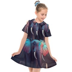 Elephant Tusks Trunk Wildlife Africa Kids  Short Sleeve Shirt Dress by Ndabl3x