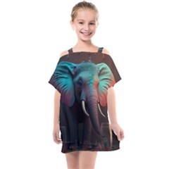 Elephant Tusks Trunk Wildlife Africa Kids  One Piece Chiffon Dress by Ndabl3x