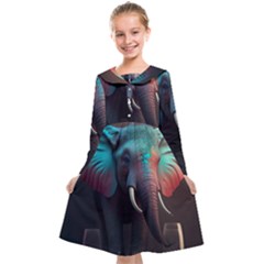 Elephant Tusks Trunk Wildlife Africa Kids  Midi Sailor Dress by Ndabl3x