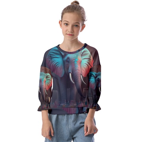 Elephant Tusks Trunk Wildlife Africa Kids  Cuff Sleeve Top by Ndabl3x