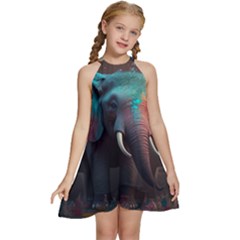 Elephant Tusks Trunk Wildlife Africa Kids  Halter Collar Waist Tie Chiffon Dress by Ndabl3x