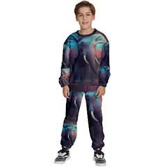 Elephant Tusks Trunk Wildlife Africa Kids  Sweatshirt Set