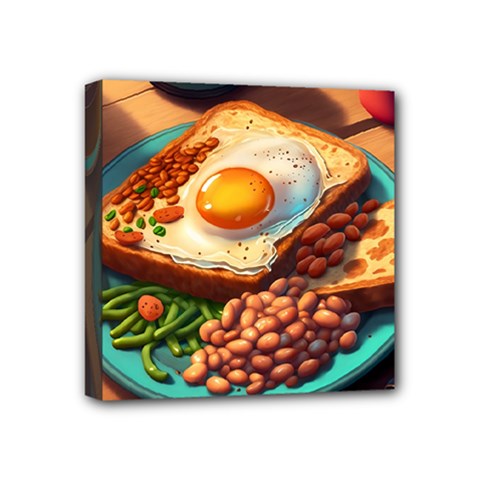 Breakfast Egg Beans Toast Plate Mini Canvas 4  X 4  (stretched) by Ndabl3x