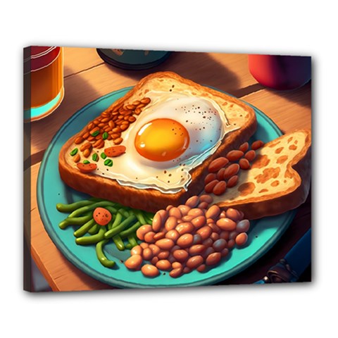 Breakfast Egg Beans Toast Plate Canvas 20  X 16  (stretched) by Ndabl3x