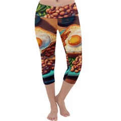 Breakfast Egg Beans Toast Plate Capri Yoga Leggings by Ndabl3x