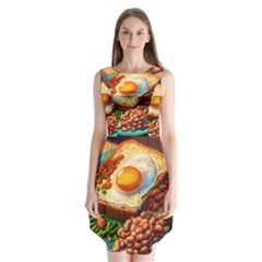 Breakfast Egg Beans Toast Plate Sleeveless Chiffon Dress  