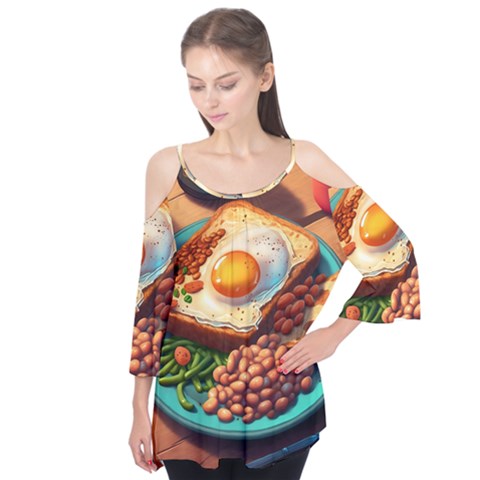 Breakfast Egg Beans Toast Plate Flutter Sleeve Tee  by Ndabl3x