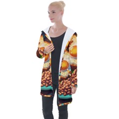 Breakfast Egg Beans Toast Plate Longline Hooded Cardigan by Ndabl3x