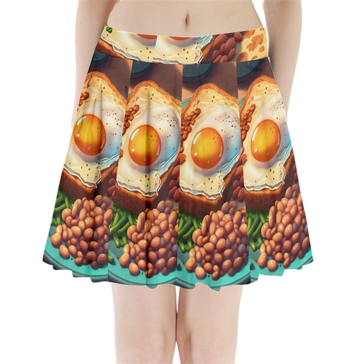 Breakfast Egg Beans Toast Plate Pleated Mini Skirt