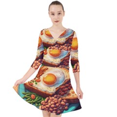 Breakfast Egg Beans Toast Plate Quarter Sleeve Front Wrap Dress by Ndabl3x