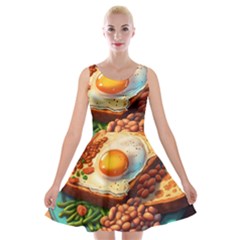 Breakfast Egg Beans Toast Plate Velvet Skater Dress by Ndabl3x