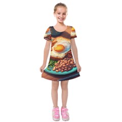 Breakfast Egg Beans Toast Plate Kids  Short Sleeve Velvet Dress by Ndabl3x