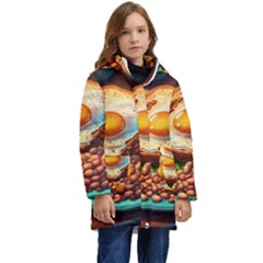 Breakfast Egg Beans Toast Plate Kids  Hooded Longline Puffer Jacket by Ndabl3x