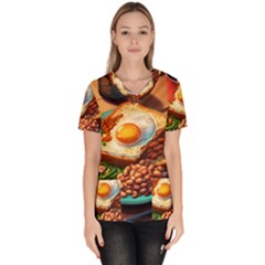 Breakfast Egg Beans Toast Plate Women s V-neck Scrub Top by Ndabl3x