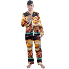 Breakfast Egg Beans Toast Plate Men s Long Sleeve Satin Pajamas Set by Ndabl3x