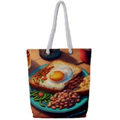 Breakfast Egg Beans Toast Plate Full Print Rope Handle Tote (small) by Ndabl3x