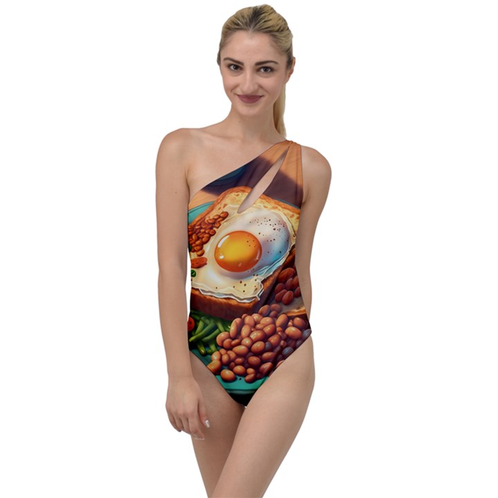 Breakfast Egg Beans Toast Plate To One Side Swimsuit