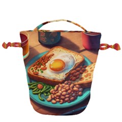 Breakfast Egg Beans Toast Plate Drawstring Bucket Bag by Ndabl3x