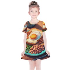 Breakfast Egg Beans Toast Plate Kids  Simple Cotton Dress by Ndabl3x