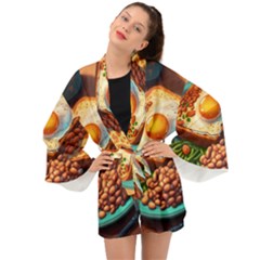 Breakfast Egg Beans Toast Plate Long Sleeve Kimono by Ndabl3x