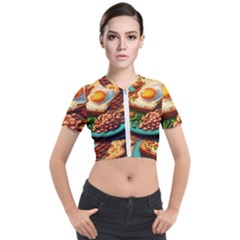 Breakfast Egg Beans Toast Plate Short Sleeve Cropped Jacket by Ndabl3x