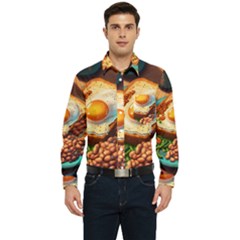 Breakfast Egg Beans Toast Plate Men s Long Sleeve Pocket Shirt  by Ndabl3x