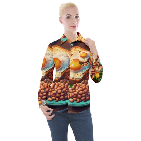 Breakfast Egg Beans Toast Plate Women s Long Sleeve Pocket Shirt by Ndabl3x