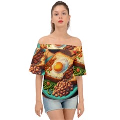 Breakfast Egg Beans Toast Plate Off Shoulder Short Sleeve Top by Ndabl3x