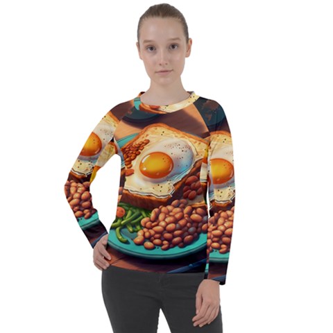 Breakfast Egg Beans Toast Plate Women s Long Sleeve Raglan Tee by Ndabl3x