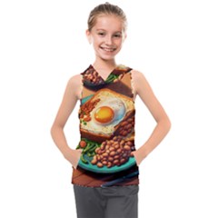 Breakfast Egg Beans Toast Plate Kids  Sleeveless Hoodie by Ndabl3x