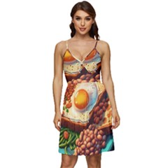 Breakfast Egg Beans Toast Plate V-neck Pocket Summer Dress  by Ndabl3x