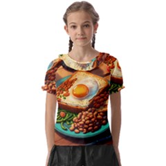 Breakfast Egg Beans Toast Plate Kids  Frill Chiffon Blouse by Ndabl3x