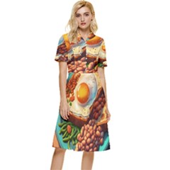 Breakfast Egg Beans Toast Plate Button Top Knee Length Dress by Ndabl3x