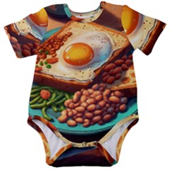 Breakfast Egg Beans Toast Plate Baby Short Sleeve Bodysuit by Ndabl3x