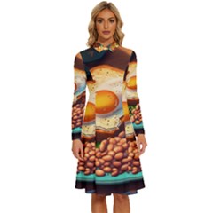 Breakfast Egg Beans Toast Plate Long Sleeve Shirt Collar A-line Dress by Ndabl3x