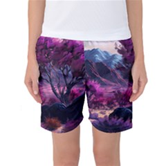 Landscape Painting Purple Tree Women s Basketball Shorts by Ndabl3x