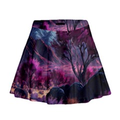 Landscape Painting Purple Tree Mini Flare Skirt by Ndabl3x