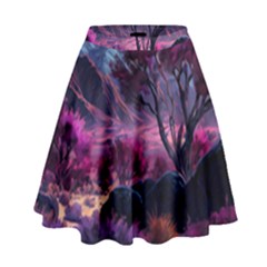 Landscape Painting Purple Tree High Waist Skirt by Ndabl3x