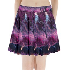 Landscape Painting Purple Tree Pleated Mini Skirt by Ndabl3x