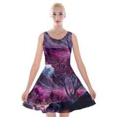 Landscape Painting Purple Tree Velvet Skater Dress by Ndabl3x