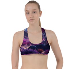 Landscape Painting Purple Tree Criss Cross Racerback Sports Bra by Ndabl3x