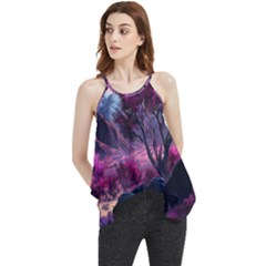 Landscape Painting Purple Tree Flowy Camisole Tank Top by Ndabl3x