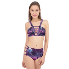 Landscape Painting Purple Tree Cage Up Bikini Set