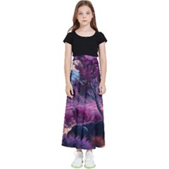 Landscape Painting Purple Tree Kids  Flared Maxi Skirt by Ndabl3x