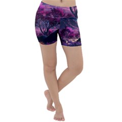 Landscape Painting Purple Tree Lightweight Velour Yoga Shorts by Ndabl3x