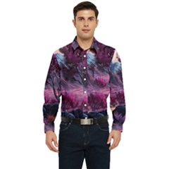 Landscape Painting Purple Tree Men s Long Sleeve Pocket Shirt  by Ndabl3x